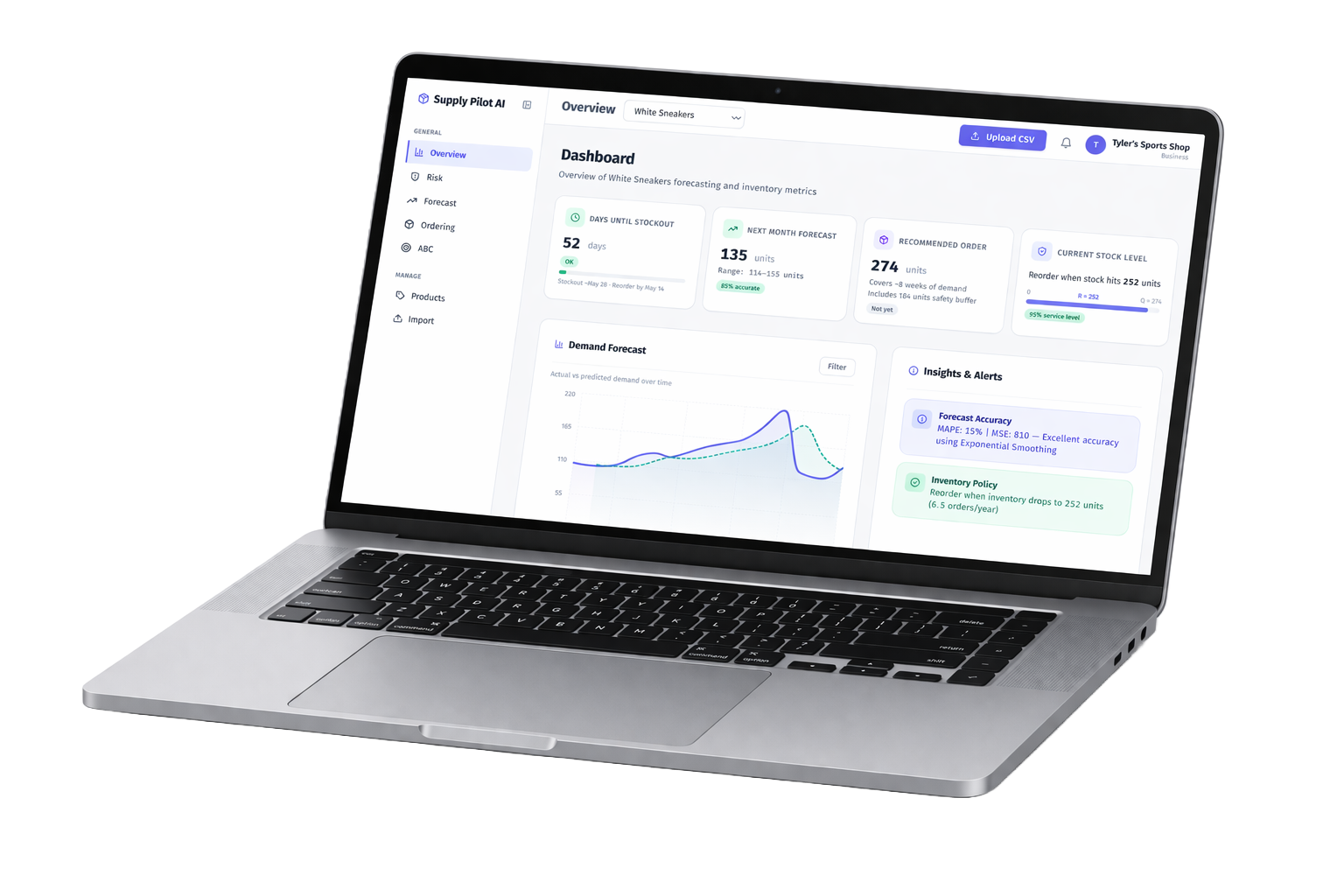 Supply Pilot AI dashboard on a laptop